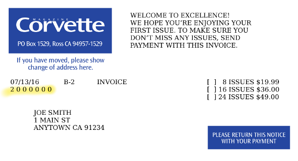 Corvette Magazine Invoice Notice Example